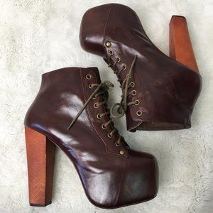 Jeffrey Campbell Havana Last Lita Brown Leather Lace Up Heeled Bootie Size 37